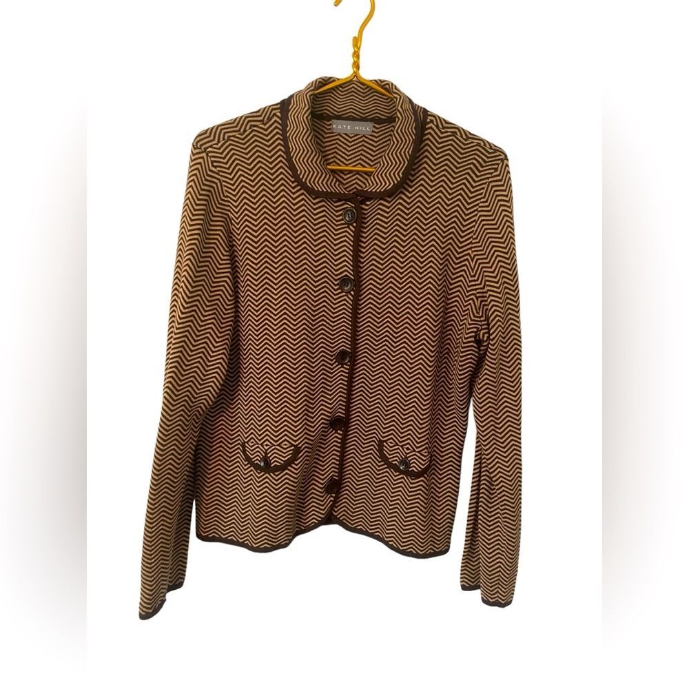 Kate Hill Silk Button Up Cardigan Sweater, Size Large
